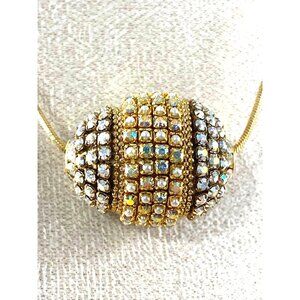 Vintage Aurora Borealis Egg Necklace on Gold-Tone Chain